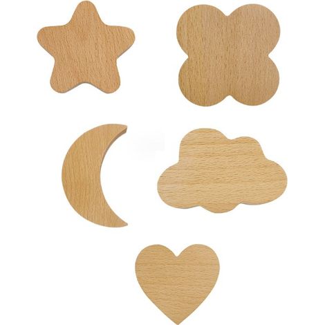 Ensemble de 5 crochets muraux en bois, porte-manteaux muraux auto-adhésifs, crochet pour vêtements, porte-manteaux pour enfants, crochet mural à visser, Bois W (1/5)