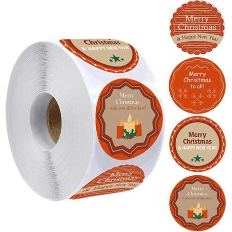 500 autocollants de Noël « Joyeux Noël  » (4 designs différents) – étiquettes rondes pour cartes, enveloppes, cadeaux et boîtes décoratives