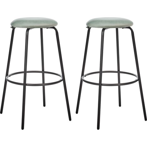 Conjunto de 2 taburetes de bar terciopelo patas de acero negras sin reposabrazos comedor verde menta Morton