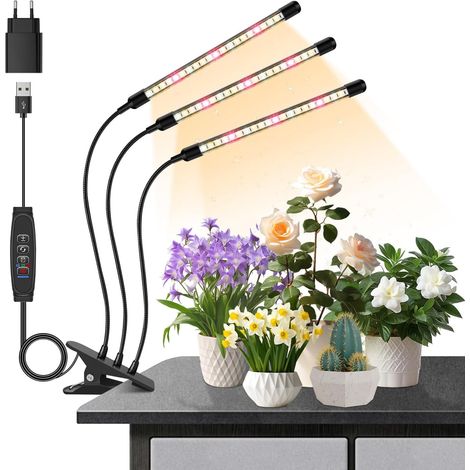 Lampe Croissance 3 Têtes - Spectre Complet LED - Minuterie Auto 3/9/12H - 10 Niveaux Lumière - Plantes Intérieur Bureau Maison - Bras Flexible (1/5)