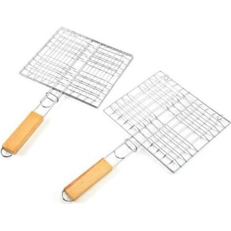 Pair - 2 pièces gril portatif en acier inoxydable gril en acier inoxydable gril portable panier de gril en acier inoxydable steak viande crevettes légumes poisson grillé (1/5)