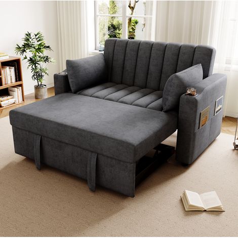 Canapé convertible 136x136x84 cm en polyester gris, modulable pour salon, FLORAGRACE (1/5)