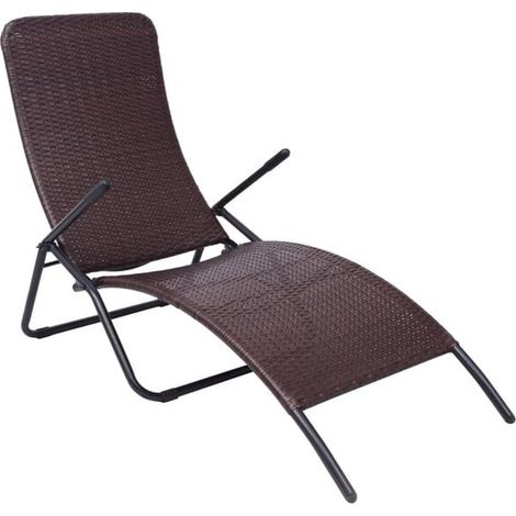 Chaise Longue Pliable en Résine Tressée, Couleur Marron (1/5)