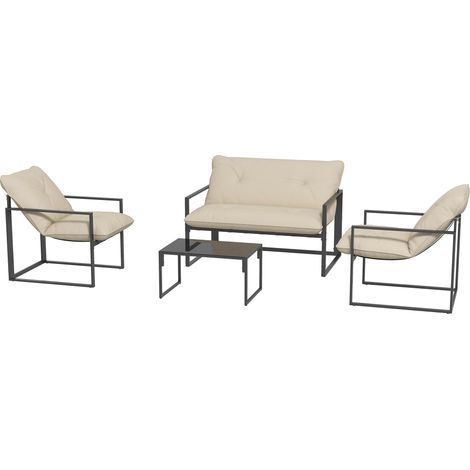 Salon de jardin 4 pièces 4 personnes avec canapé 2 places, 2 fauteuils et 1 table basse gris (1/5)