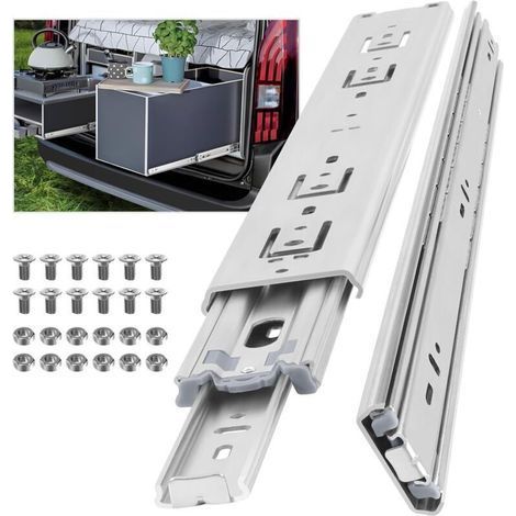 Schwerlast-Schubladenschiene 400 mm für Wohnmobile und Transporter, Seitenauszug, Vollauszug, Kugellager, max. Belastung 68 kg, 1 Paar (2 Stück) (1/5)