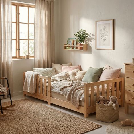 Kinderbett mit Rausfallschutz Kiefer massiv 80x160 cm Natur (1/5)