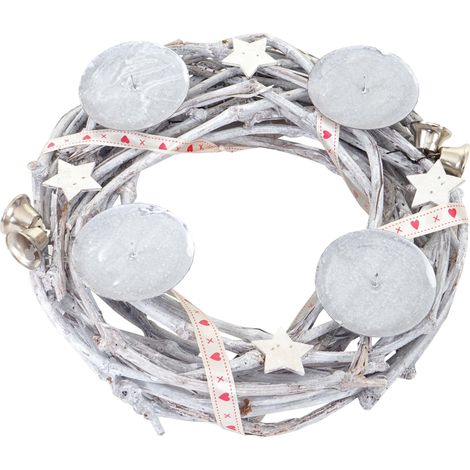 Corona de Adviento decoración navideña redonda de madera Ø 30cm blanco-gris sin velas 040002564