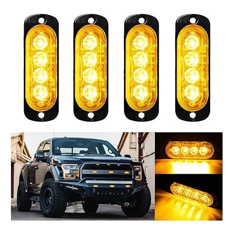 12V 24V Feux Stroboscopique Feux latéraux, 4PCS 4 LEDs Lampe Flash Warining Beacon Lights Barre Lumière d'urgence pour Voiture Camion Remorque Tracteur Backhoe élévateur ATV UTV Pickup (1/5)