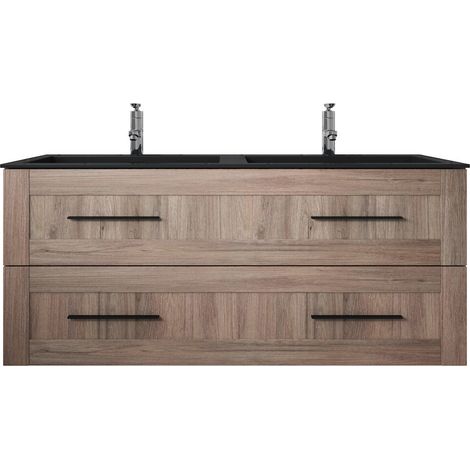 Meuble de salle de bain Idaho 120cm lavabo Chene noir – Armoire de rangement Meuble lavabo (1/5)