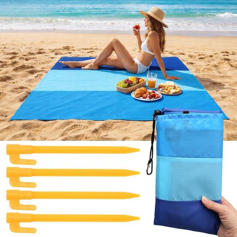 Couverture de plage anti-sable 210 x 200 cm, tapis de plage imperméable avec pique-nique et sac de rangement, couverture de plage pliable et portable, idéale pour les pique-niques à la plage. (1/5)