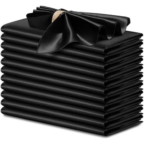 Serviettes Satin - 17 x 17 Pouces - Carrées - Polyester 100 % - Noir - Pour Mariage Banquet Fête - Lot de 12 (1/5)