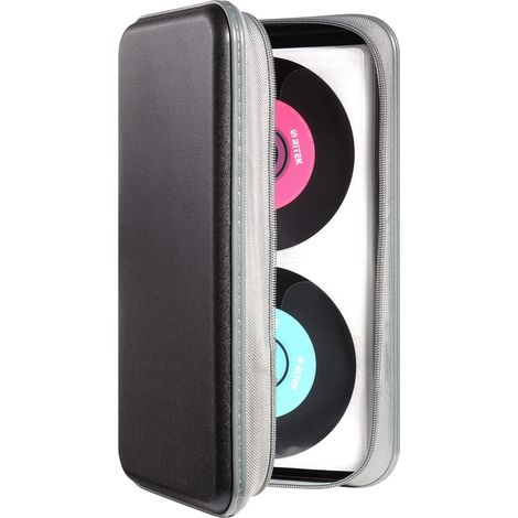 Kindfiber OÜ-Étui de rangement pour CD, boîtier rigide portable pour CD/DVD, pochette organisatrice pour CD, étui de protection pour DVD (noir) (1/5)