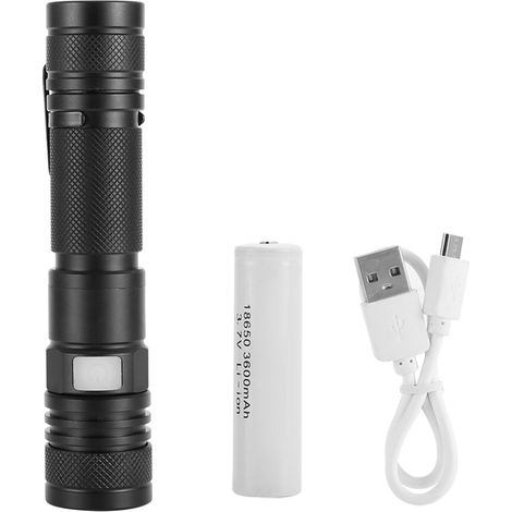 Lampe torche LED étanche en aluminium, rechargeable par USB, super lumineuse pour extérieur, urgence et plein air. (1/5)