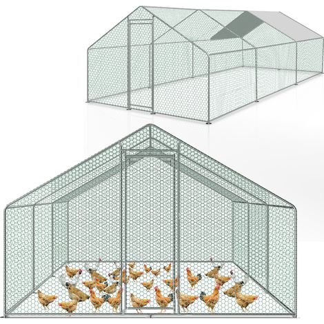 SWANEW Enclos poulailler parc grillagé acier galvanisé Cage parc enclos pour animaux 4x3 M