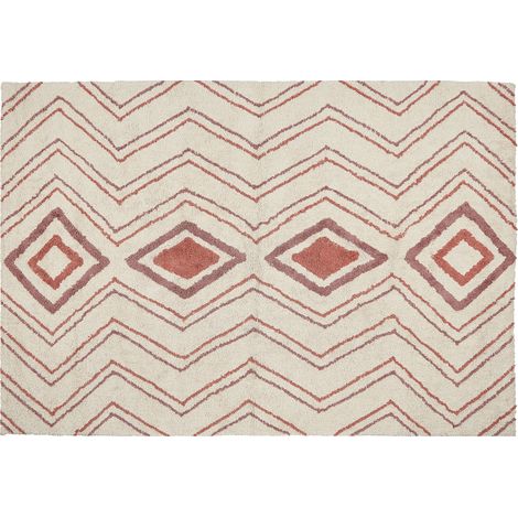 Alfombra de algodón beige rosa rojo 140 x 200 cm hecho a mano geométrico Kastamonu (1/5)