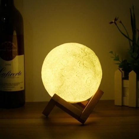Lampe de table - Lampe Lune Bouton - 3 Couleurs - 13cm - USB 5V - Design unique de haute qualité (1/4)