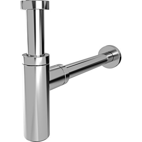 Sifone Di Scarico Tondo Universale In Ottone Cromato Scarico Lavabo 1\"1/4 G Con Altezza 12,5 Cm E Profondità 32 Cm Accessorio Bagno Elegante E Resistente Contro Cattivi Odori (1/5)