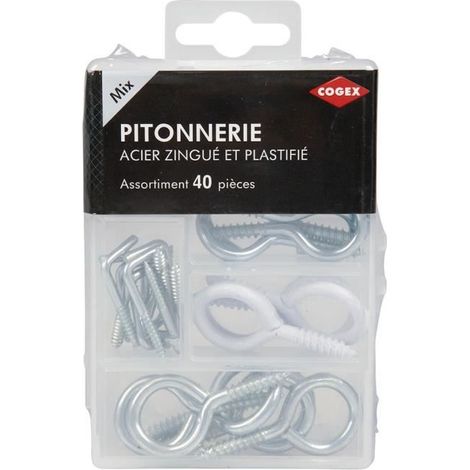 COGEX Pitonnerie assortie (Gonds, pitons, crochets galavnisés et plastifiés) - 40 pcs (1/3)