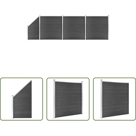vidaXL Clôture résidentielle - Ensemble de panneau de clôture WPC 619x(105-186) cm Noir (1/5)
