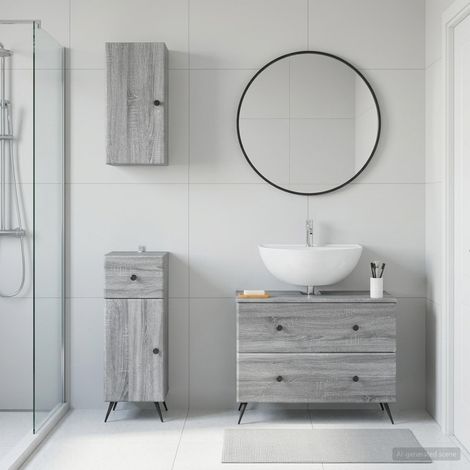 vidaXL 3 Piece Bathroom Cabinet Set BREDA Grey Sonoma Engineered Wood (1/5)