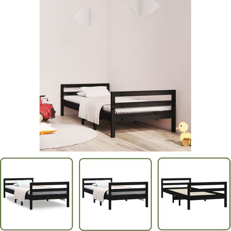 The Living Store Massivholzbett Schwarz 75x190 cm Kiefer - Holzbettrahmen - Kiefernbett - Doppelbett - Schwarzes Bett - Landhaus Stil (1/5)