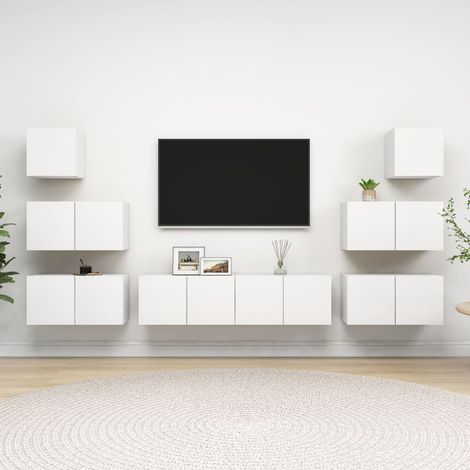 Ensemble de meubles TV 8 pcs Blanc Bois d'ingénierie (1/5)