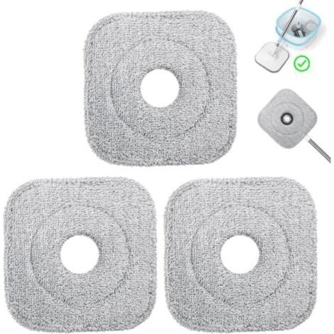 Ensemble de 3 Têtes de Rechange Balai Serpillère en Microfibre, Tampons de Rechange Vadrouille Carrée, Absorbante, Lavable en Machine, Utilisation Humide et Sèche pour Mop Serpillere (1/5)
