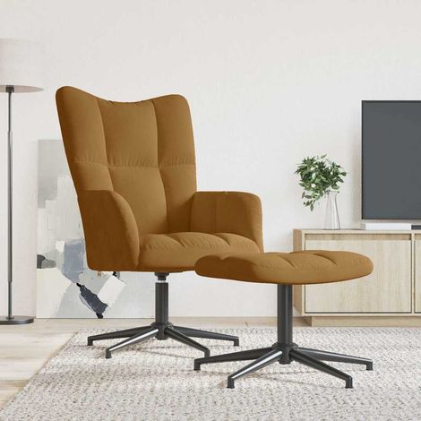 vidaXL Chaise de relaxation avec tabouret Marron Velours (1/5)