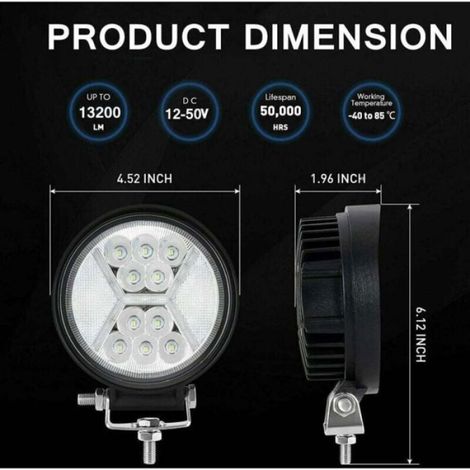 Lot de 2 phares de travail LED 12 V, 132 W longue portée pour moto, 4x4, feux de brouillard et feux de recul LED pour tracteur, ba (1/5)