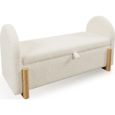 Panca contenitore da letto 106 cm bianca in bouclé chenille con chiusura soft-close (1/5)