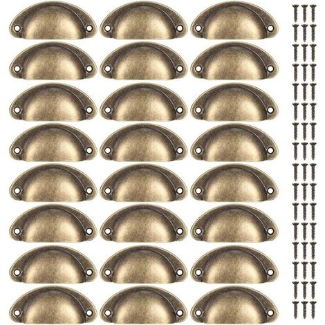 24 Pièces Poignées de Coquille Vintage, Poignées de Tiroir Semi-circulaires, Poignées de Meubles, Boutons de Coquille pour Armoire de Tiroir de Porte, Cuisine, Placards, avec Vis de 48 Pièces (1/4)