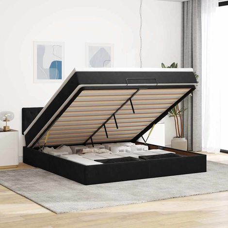 Ottoman-Bett mit Matratze Schwarz 160x200 cm Samt (1/5)