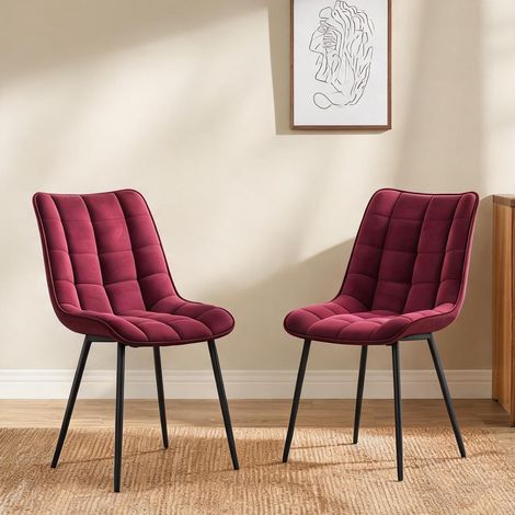 Lot de 2 chaises de salle à manger en velours rouge vin (1/5)