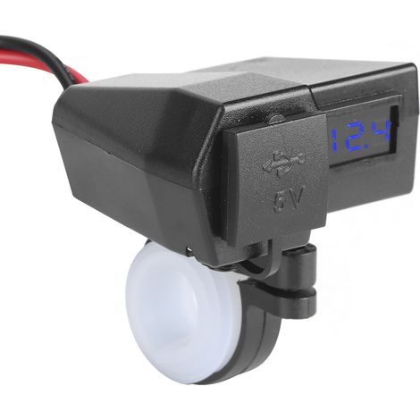 Adaptateur universel pour moto avec double prise de chargeur USB et affichage du voltmètre (bleu) (1/5)