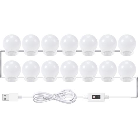 Lot de 14 lampes LED pour miroir de maquillage avec capteur intelligent et câble USB de 1,5 m. (1/2)