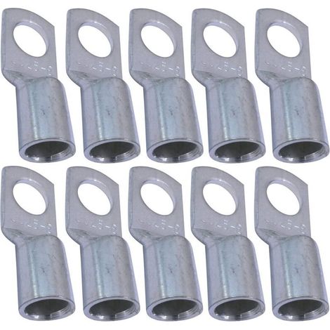 Packung mit 10 Rohrringkabelschuhen – Ø 8 mm – Unisoliert – 25 mm² Leiterquerschnitt – Elektrischer Drahtverbinder – Silberfarben