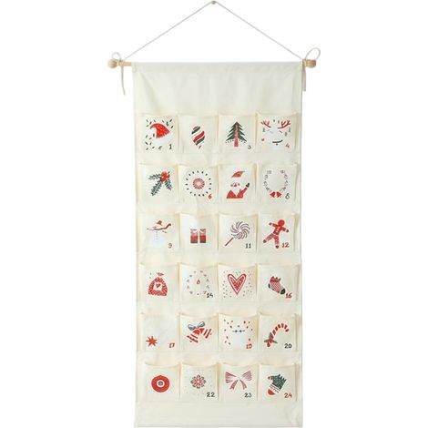 Calendrier de l'Avent en tissu Sac de rangement réutilisable pour les fêtes, calendrier de l'Avent 2025 avec 24 compartiments, pour chocolats, biscuits, jouets, friandises, cadeaux d'invités et bonbo (1/5)