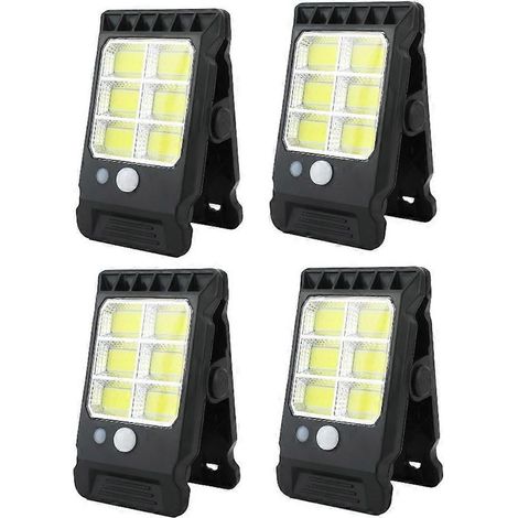 Lot de 4 lampes solaires à pince pour extérieur, étanches, avec détecteur de mouvement, idéales pour clôture, garage ou camping. (1/5)