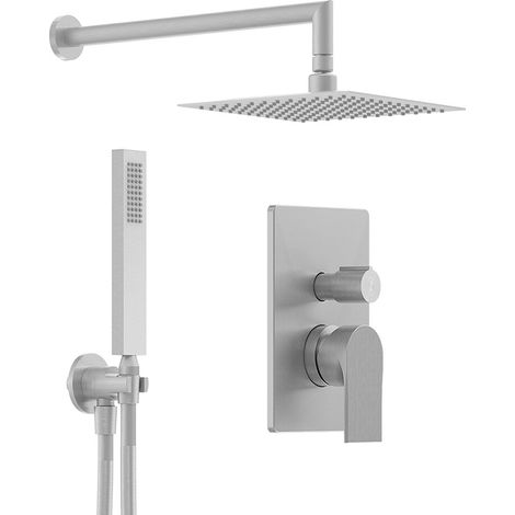 Sistema doccia 2 vie soffione d 250 e doccino nickel spazzolato Rita (1/4)