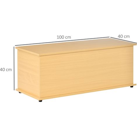 Cassapanca contenitore in legno HOMCOM, sgabello contenitore con coperchio per camera da letto, soggiorno, portata massima 120 kg, 100x40x40 cm, colore naturale. (1/5)