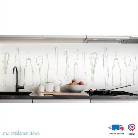 Crédence : Ustensiles de cuisine clairs - Couleur Vert blanc - Alu composite - 60 - 120 (1/3)