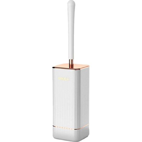 Ensemble porte-brosse WC mural, brosse de nettoyage pour salle de bain, blanc (1/4)