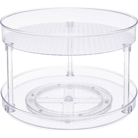 Plateau Tournant 2 Niveaux - Lot De 1 - Plastique Transparent - Rotation Fluide - Cuisine Réfrigérateur Garde-manger - 30,5 Cm (1/5)