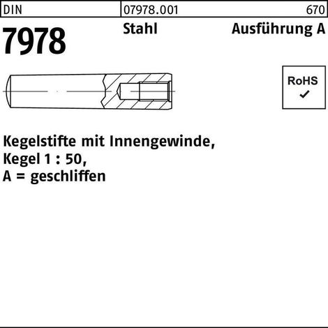 Goupille conique DIN 7978/ISO 8736 filet intérieur A 8x 40 acier Cône 1:50 10 pièces
