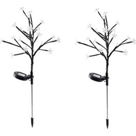 Lot de 2 lampes solaires décoratives d'extérieur, lampes solaires pour jardin, lampes solaires multicolores, lanternes à 20 LED en forme de fleurs de cerisier-AquaForge
