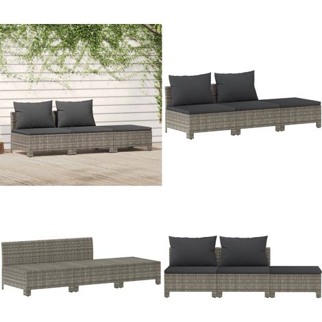 Salon de jardin 3 pcs avec coussins Gris Résine tressée - Salon De Jardin - Meuble De Jardin - Ensemble De Salon De Jardin - Résine Tressée - Mobilier Extérieur - Home & Living