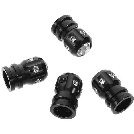 Set of 4 Black Alloy Rhinestone Tire Valve Caps, Sturdy Protection and Elegant Design for Car Valves, Essential Car Accessories (1/5)