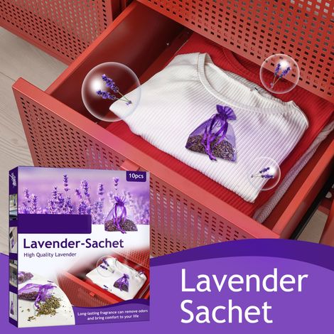 Lot de 10 sachets parfumés à la lavande pour tiroirs et placards. Idéal pour rafraîchir l'air de la voiture et de la maison. (1/5)