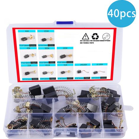 40Pièces Balais de Charbon Machine Electrique Brosses de Carbone Brosses de Carbone pour Ponceuses Charbon Moteur Dureté Elevée 10Tailles (1/4)