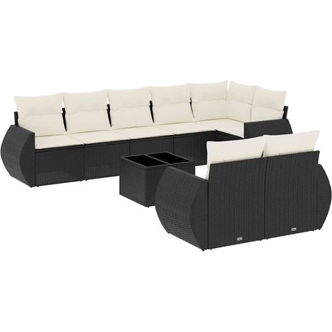 Maison Exclusive - Set Divani da Giardino 9 pz con Cuscini Nero in Polyrattan (1/3)